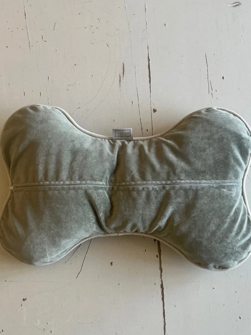 Frontgate Sage Green Velour Bone Shape Dog Pillow 18” x 12”